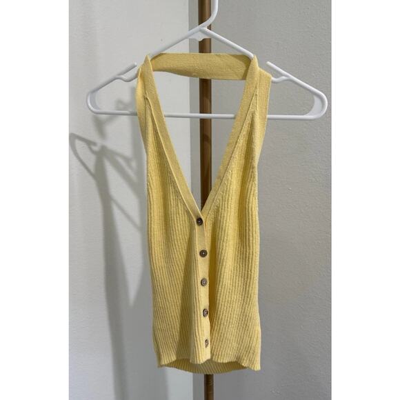 FREE PEOPLE Sweater M/L FP BEACH Basketweave Halter Yellow Women’s Boho - Picture 1 of 6